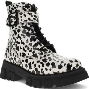 Levi Strauss Black White Combat Boots Animal Print Military Leather Rubber